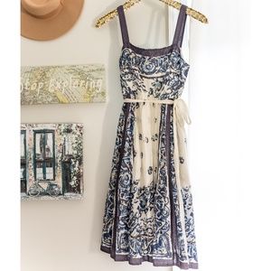 Indigo Blue and Cream Midi Dress